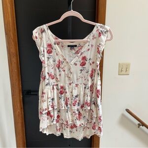 American Eagle Outfitters Floral Sleeveless Blouse - Cream and Red